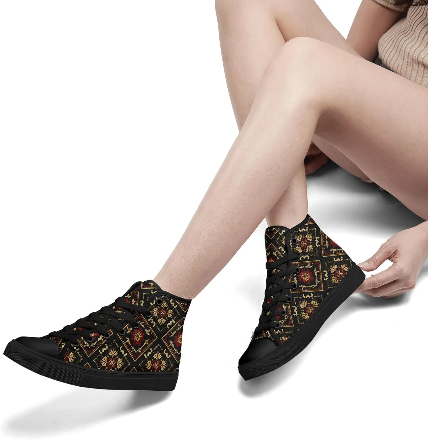 High Top Sneakers for Women Men Canvas Shoes Lightweight Printed Lace Up Fashion Casual Walking Shoes Street Footwear