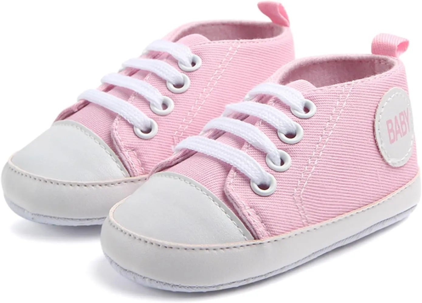 Infant Baby Boys Girls Canvas Shoes Soft Anti-Slip Sole Newborn First Walkers Casual High Top Sneakers (Pink, 6-9 Months)