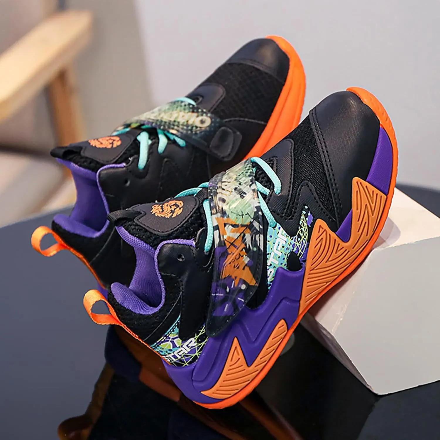 Kids Basketball Sneakers Girls Boys Running Mesh Fitness Training Sneaker Lightweight Anti-Slip Sports Athletic Shoes