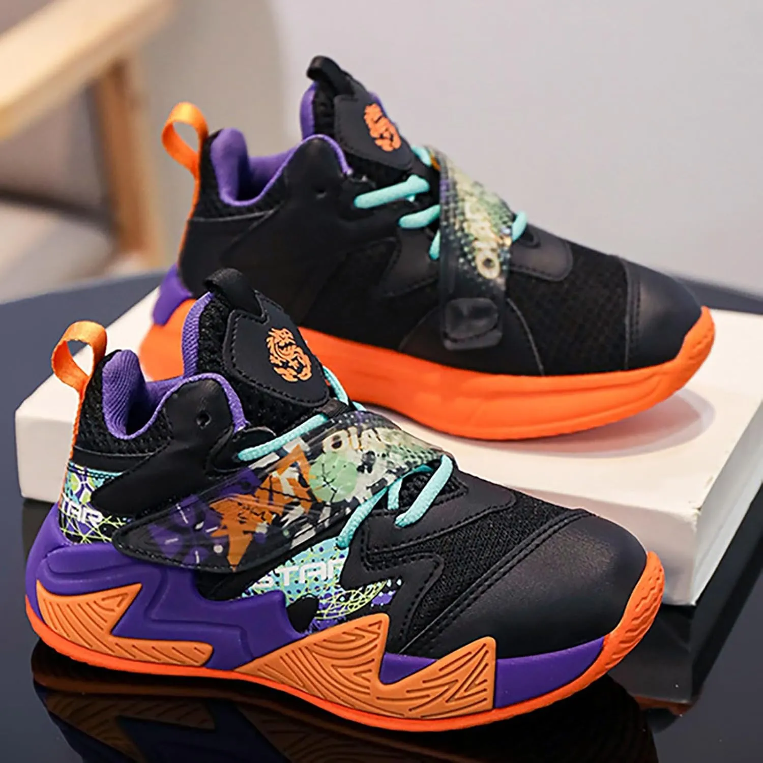 Kids Basketball Sneakers Girls Boys Running Mesh Fitness Training Sneaker Lightweight Anti-Slip Sports Athletic Shoes