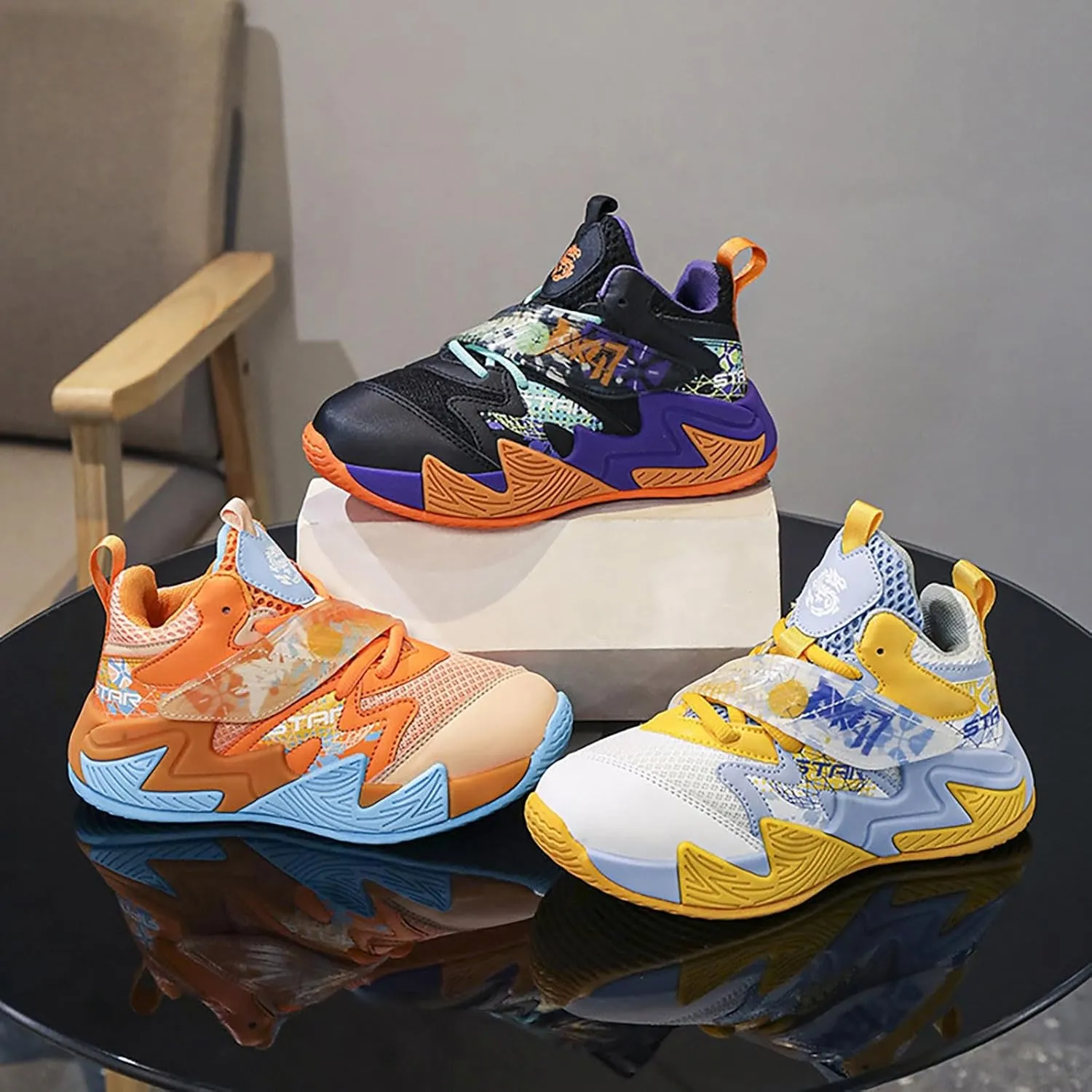 Kids Basketball Sneakers Girls Boys Running Mesh Fitness Training Sneaker Lightweight Anti-Slip Sports Athletic Shoes