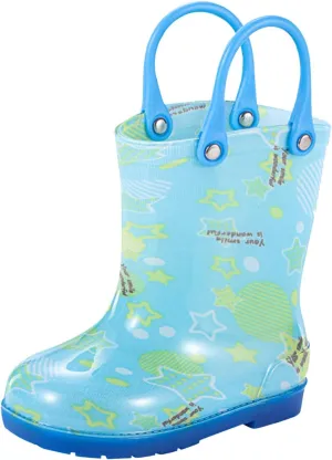 Kids Rain Boots for Girls Toddler Lightwight Waterproof Rubber Boots Cute Bow with Easy-On Handles Boys Water Shoes