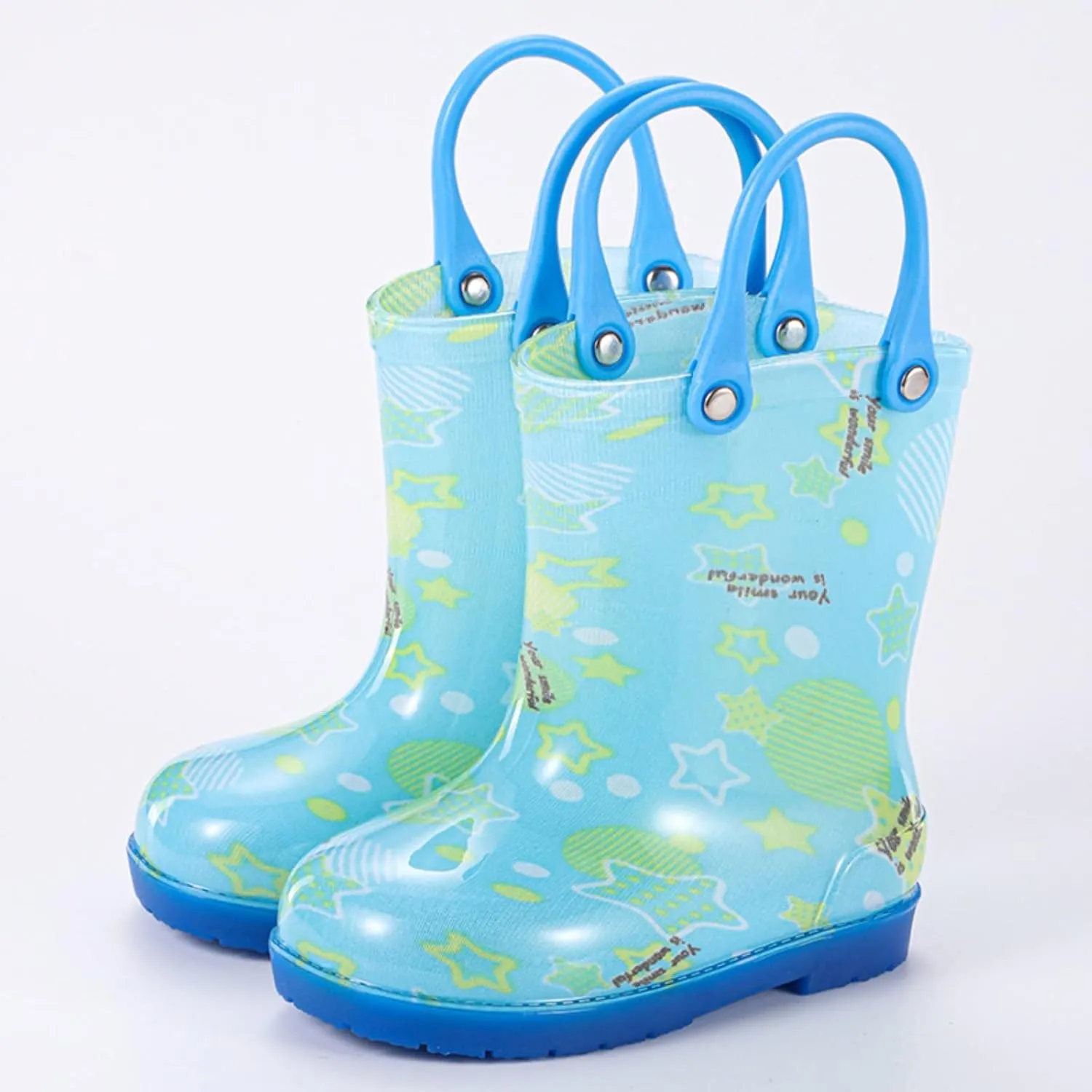 Kids Rain Boots for Girls Toddler Lightwight Waterproof Rubber Boots Cute Bow with Easy-On Handles Boys Water Shoes