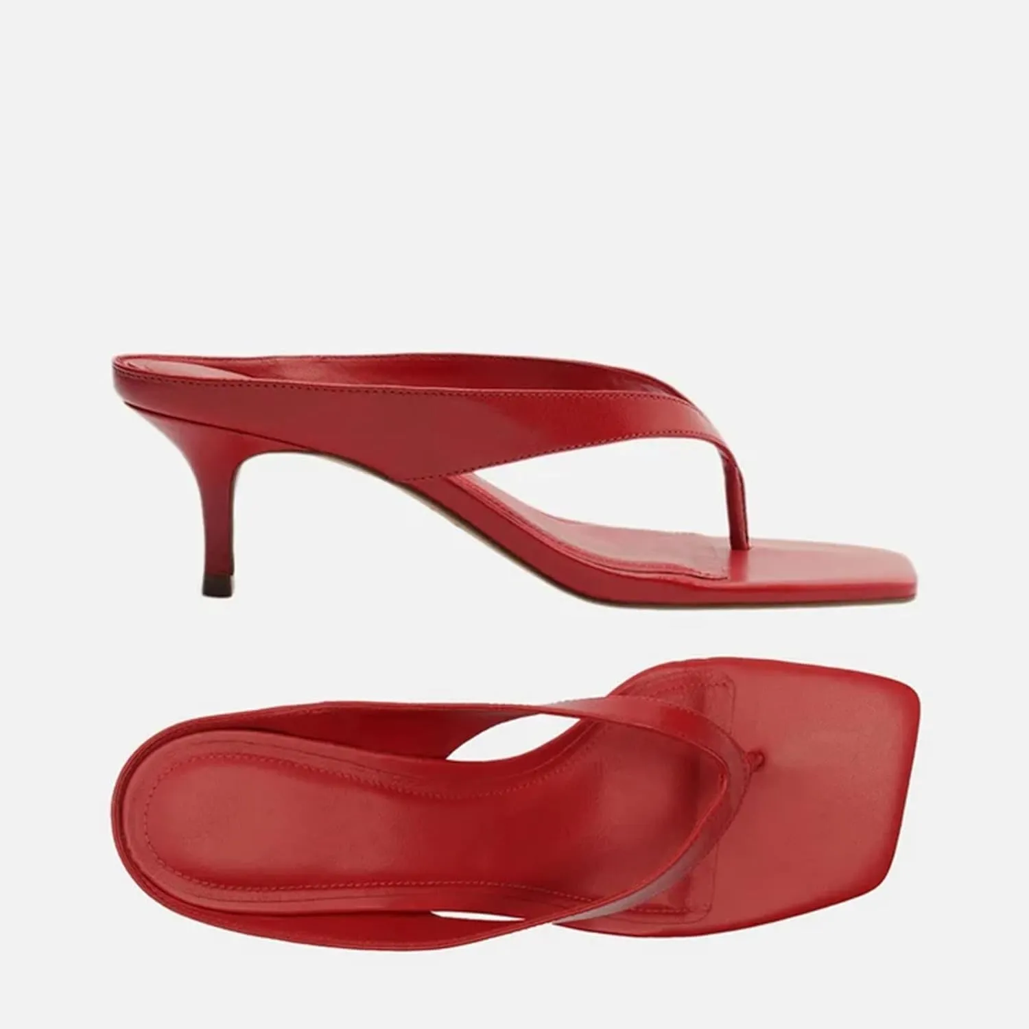 Kitten Heeled Sandals for Women Slip On Square Clip Toe Flip Flips Low Heel Pumps Comfortable Thong Slide Shoes Dressy Slippers