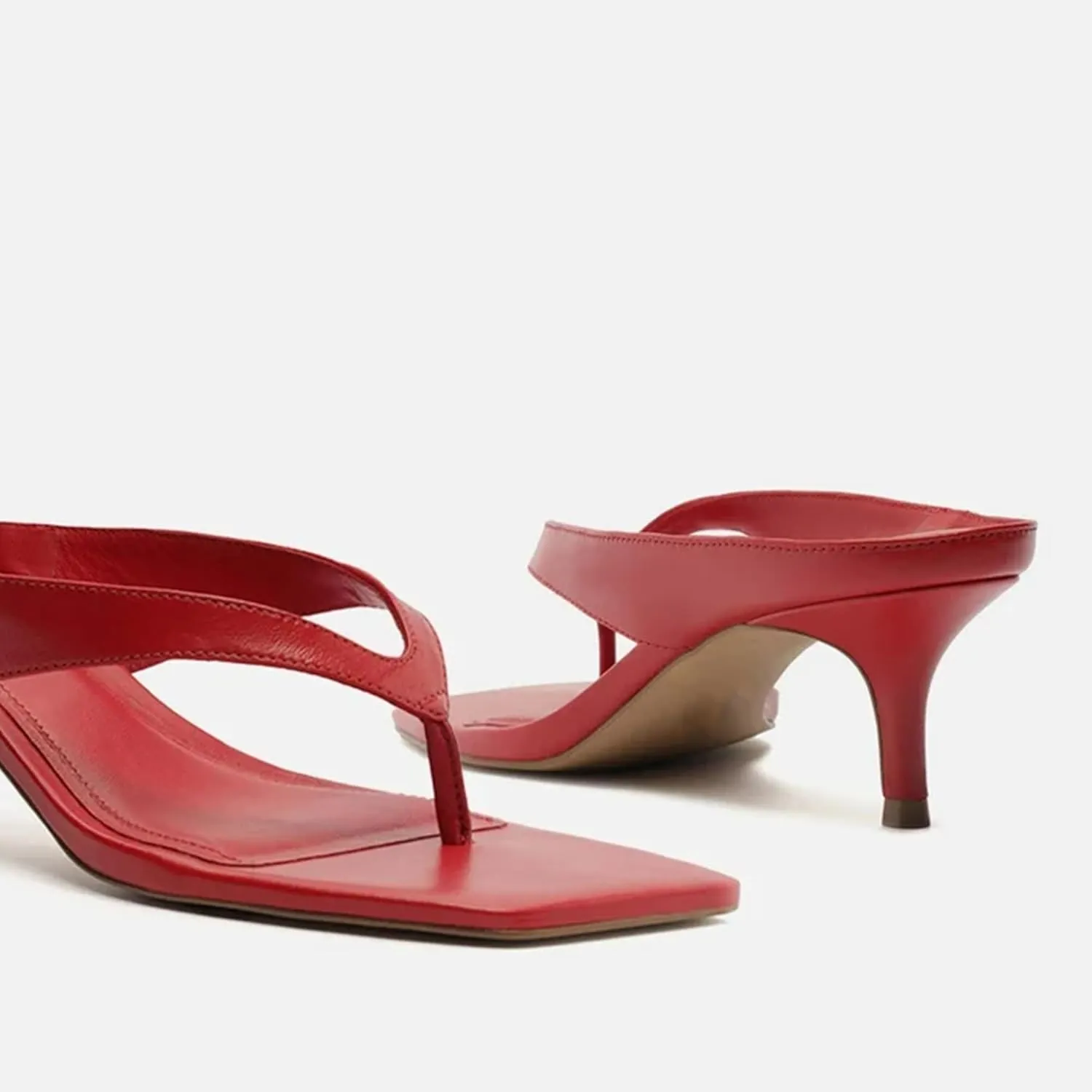 Kitten Heeled Sandals for Women Slip On Square Clip Toe Flip Flips Low Heel Pumps Comfortable Thong Slide Shoes Dressy Slippers