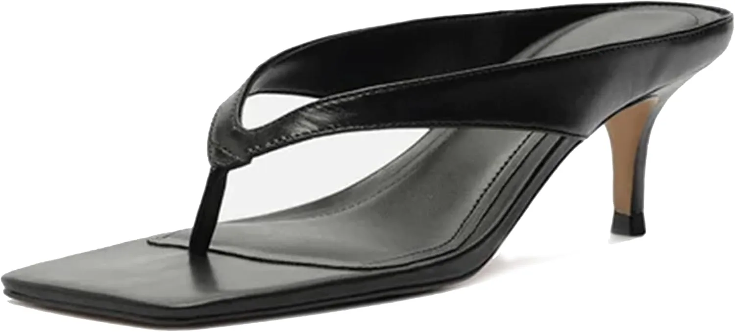 Kitten Heeled Sandals for Women Slip On Square Clip Toe Flip Flips Low Heel Pumps Comfortable Thong Slide Shoes Dressy Slippers