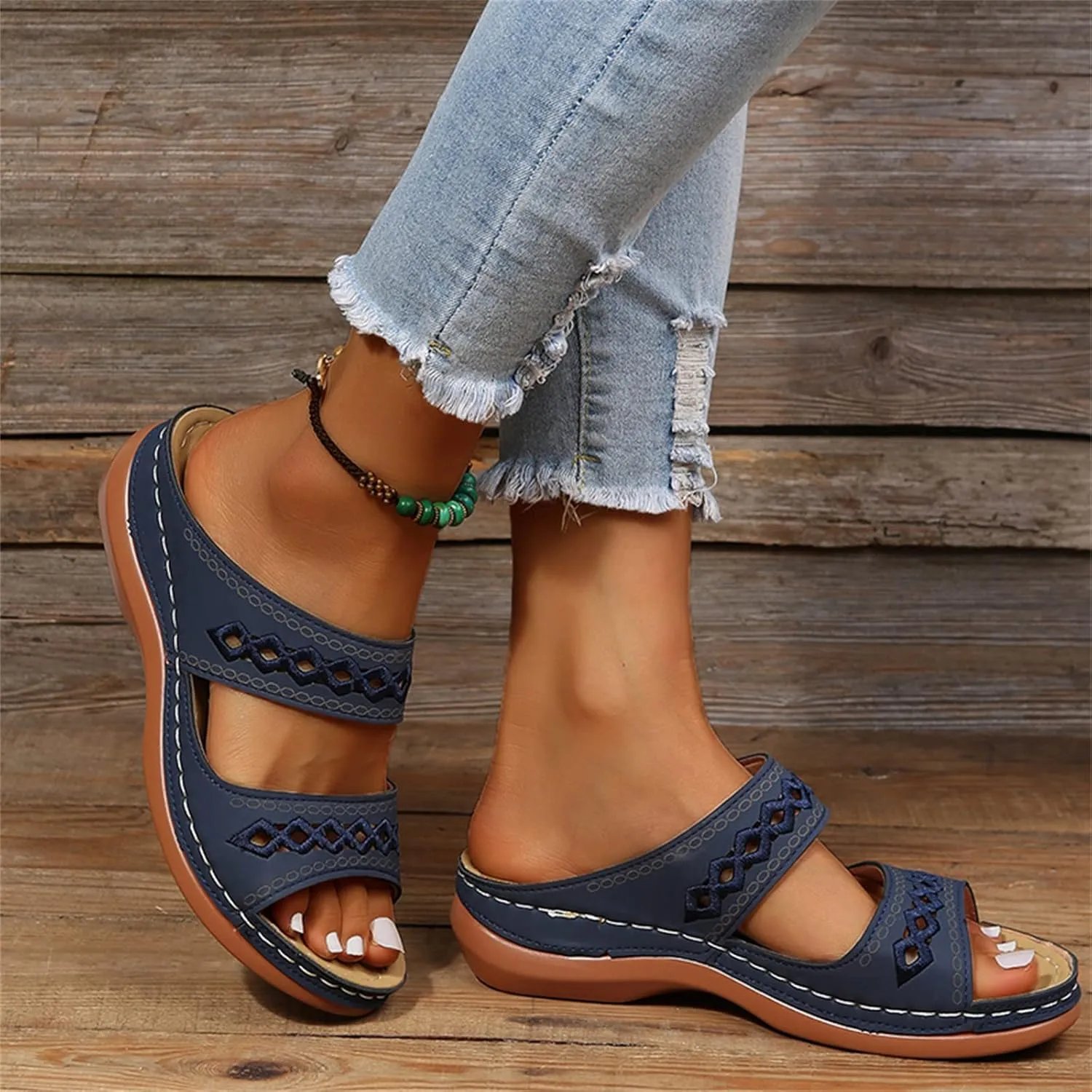 Ladmiple Comfortable Orthopedic Sandals For Women Dressy Summer Arch Support Orthotic Flip Flops Slides for Plantar Fasciitis
