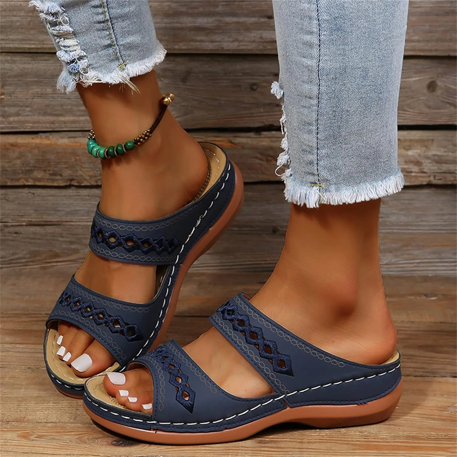 Ladmiple Comfortable Orthopedic Sandals For Women Dressy Summer Arch Support Orthotic Flip Flops Slides for Plantar Fasciitis