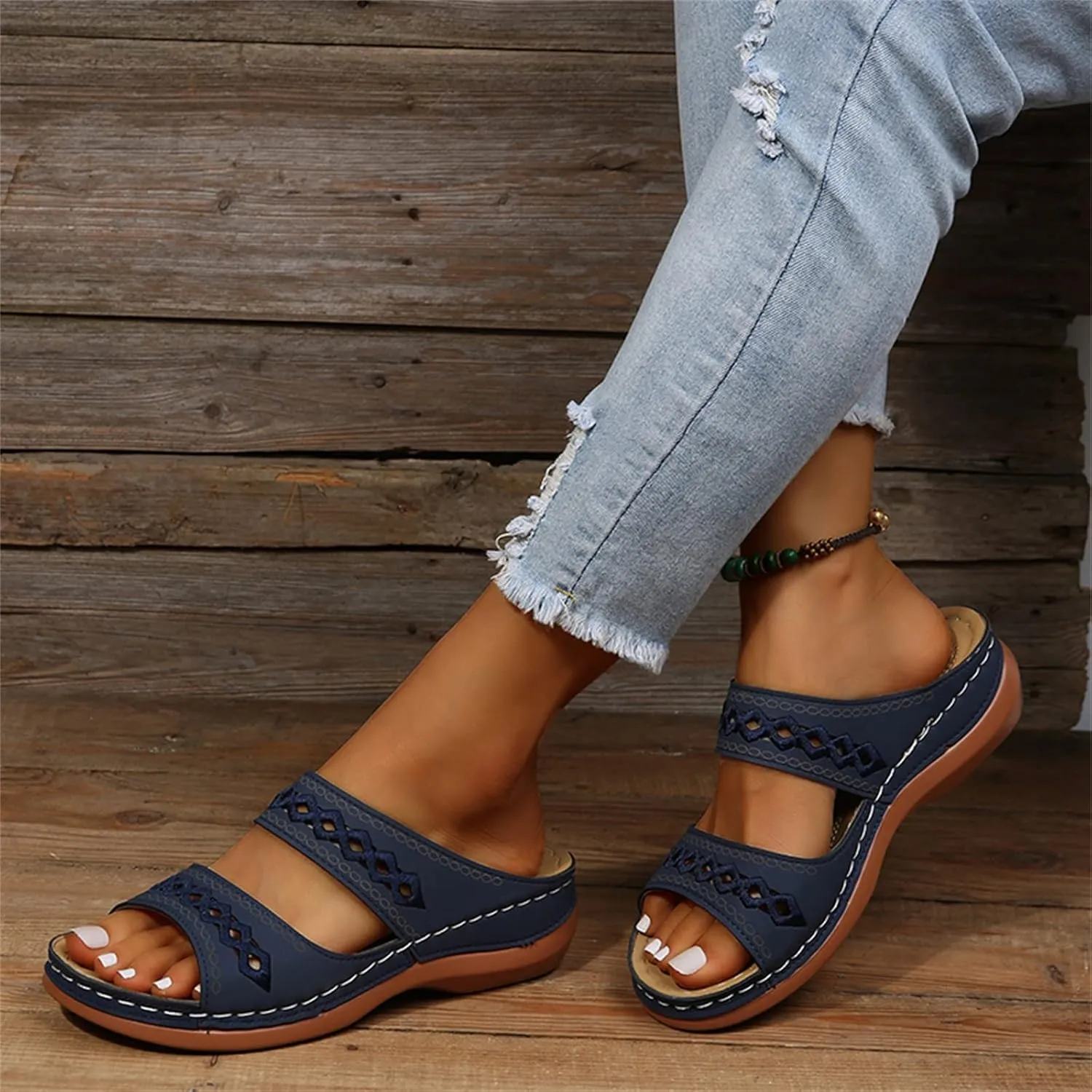 Ladmiple Comfortable Orthopedic Sandals For Women Dressy Summer Arch Support Orthotic Flip Flops Slides for Plantar Fasciitis