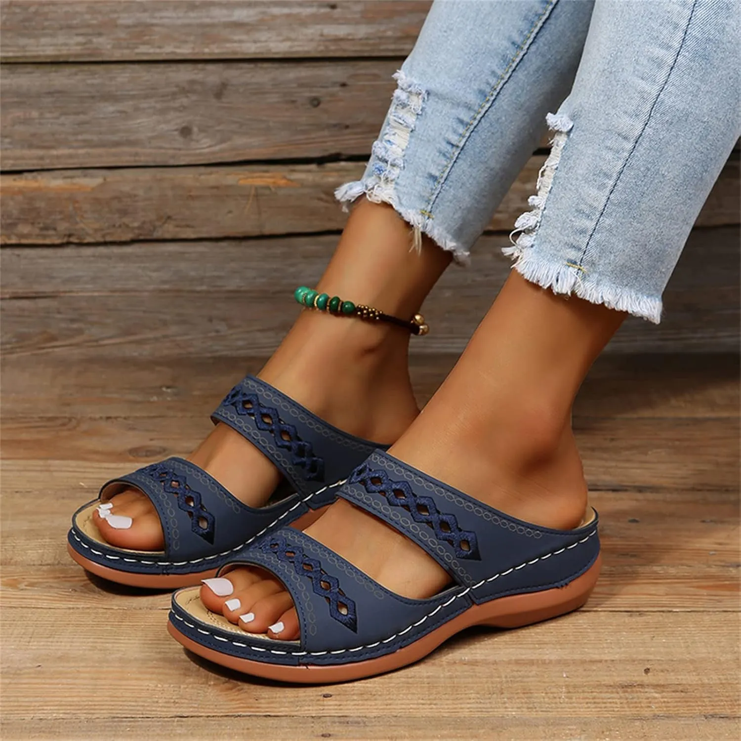 Ladmiple Comfortable Orthopedic Sandals For Women Dressy Summer Arch Support Orthotic Flip Flops Slides for Plantar Fasciitis