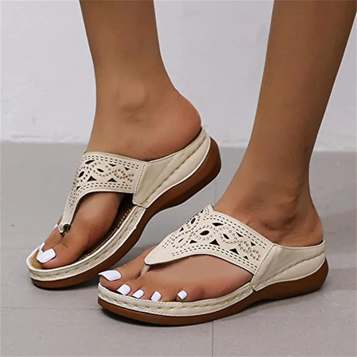 Ladmiple Fashion Sandals Women Dressy Summer Flat Orthotic Slides Arch Support Orthopedic Flip Flops for Plantar Fasciitis