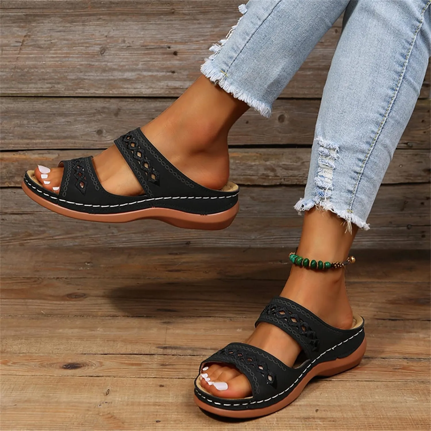 Ladmiple Orthopedic Sandals For Women Plantar Fasciitis Arch Heel Support Orthotic Slides Comfortable Dressy Summer Flipflops