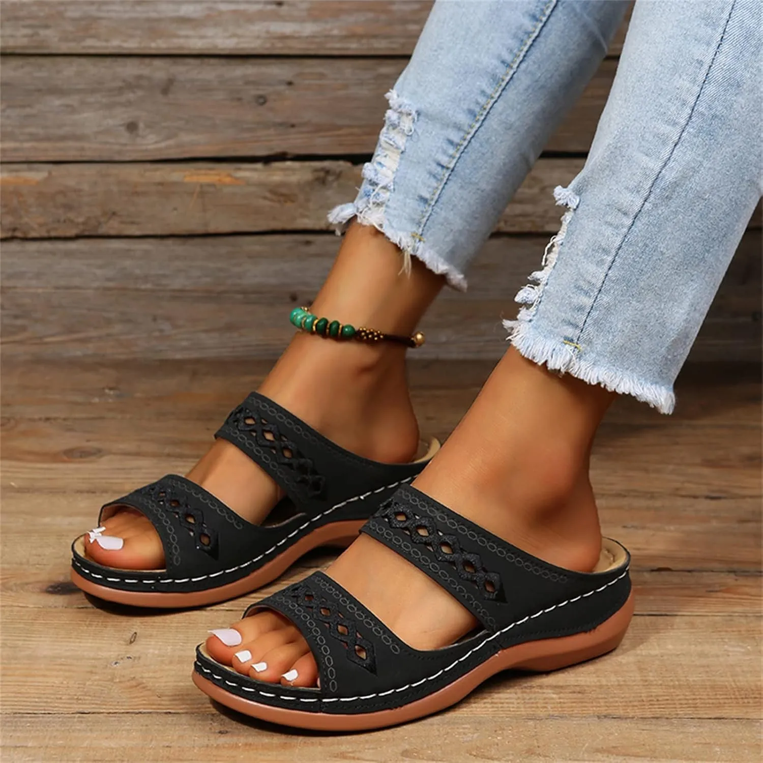 Ladmiple Orthopedic Sandals For Women Plantar Fasciitis Arch Heel Support Orthotic Slides Comfortable Dressy Summer Flipflops