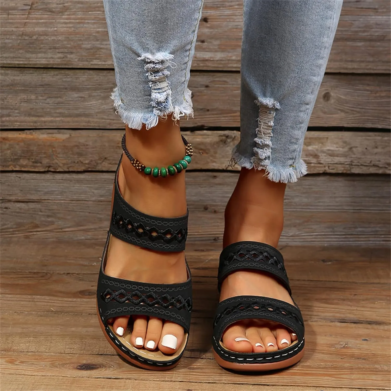 Ladmiple Orthopedic Sandals For Women Plantar Fasciitis Arch Heel Support Orthotic Slides Comfortable Dressy Summer Flipflops
