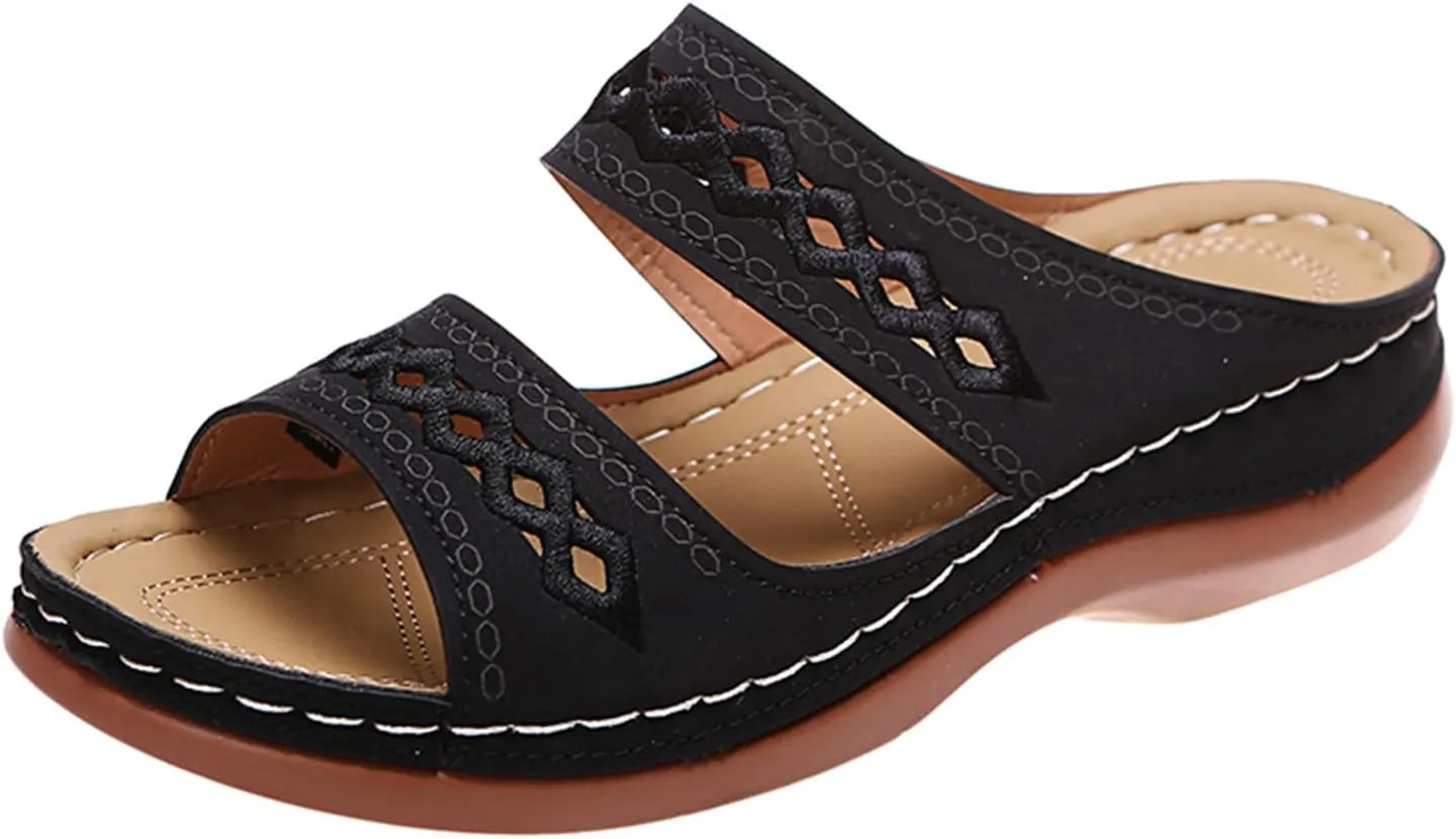 Ladmiple Orthopedic Sandals For Women Plantar Fasciitis Arch Heel Support Orthotic Slides Comfortable Dressy Summer Flipflops