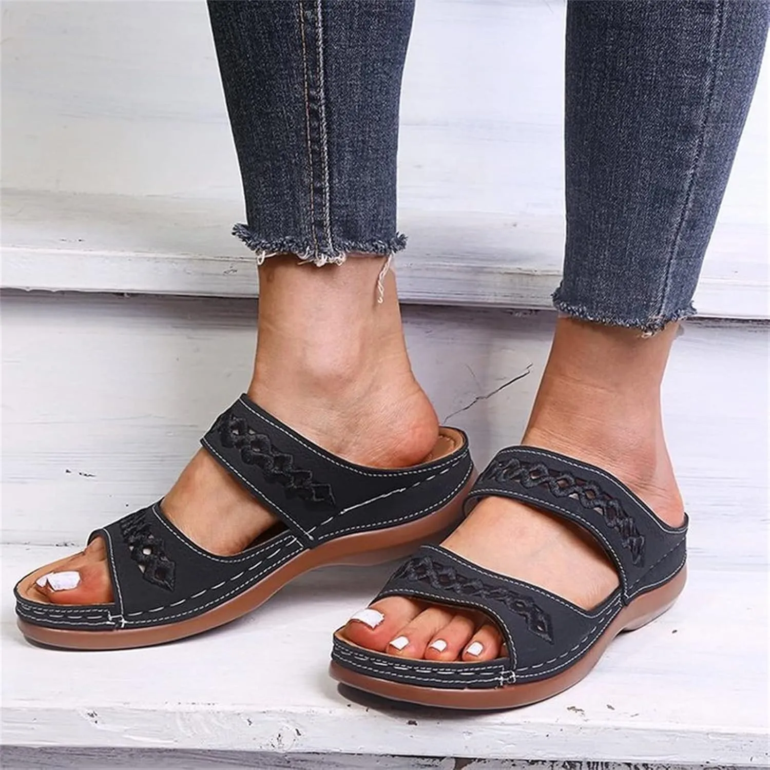 Ladmiple Orthopedic Sandals For Women Plantar Fasciitis Arch Heel Support Orthotic Slides Comfortable Dressy Summer Flipflops
