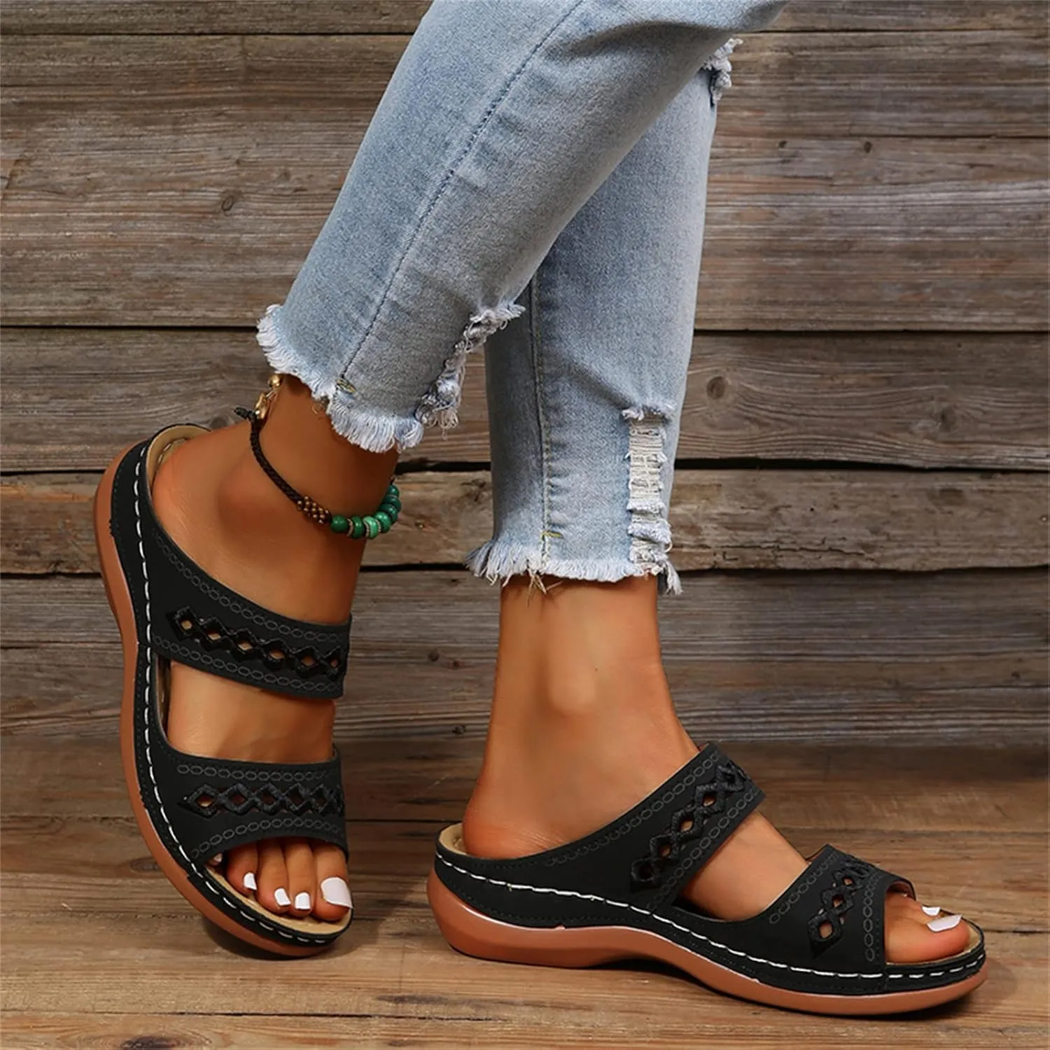 Ladmiple Orthopedic Sandals For Women Plantar Fasciitis Arch Heel Support Orthotic Slides Comfortable Dressy Summer Flipflops