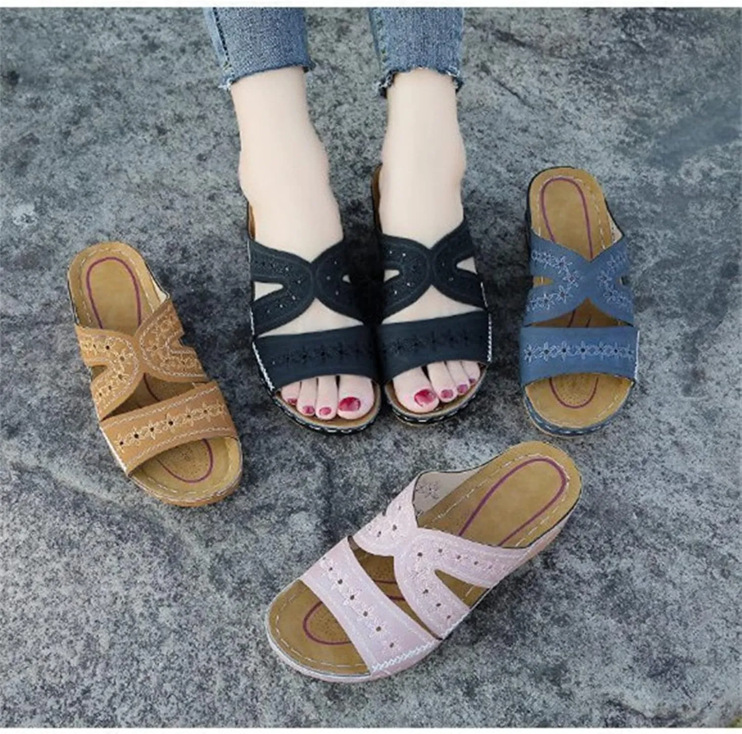 Ladmiple Orthopedic Slippers For Women Flat Feet Comfort Walking Orthotic Sandals Dressy Summer Open Toe Arch Support Slides