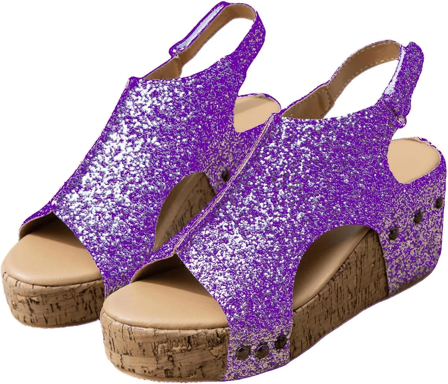 Ladmiple Sandals For Women 2024 Comfortable Wedge Sandals Open Toe Ankle Strap Platform Sparkly Glitter Summer Dress Shoes