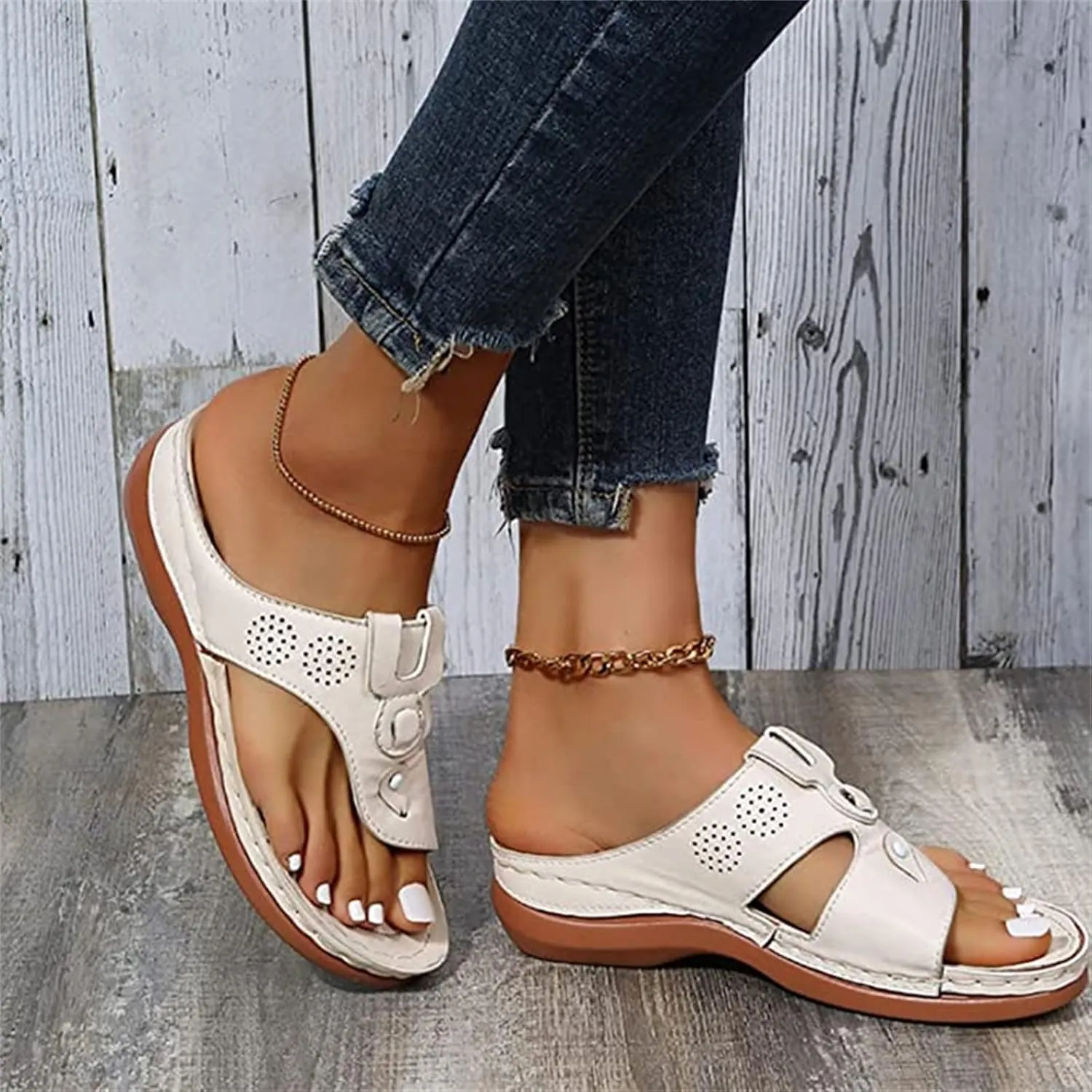 Ladmiple Sandals Women Fashion Flat Orthotic Flips Flops Arch Support Orthopedic Slides Plantar Fasciitis Walking Shoes