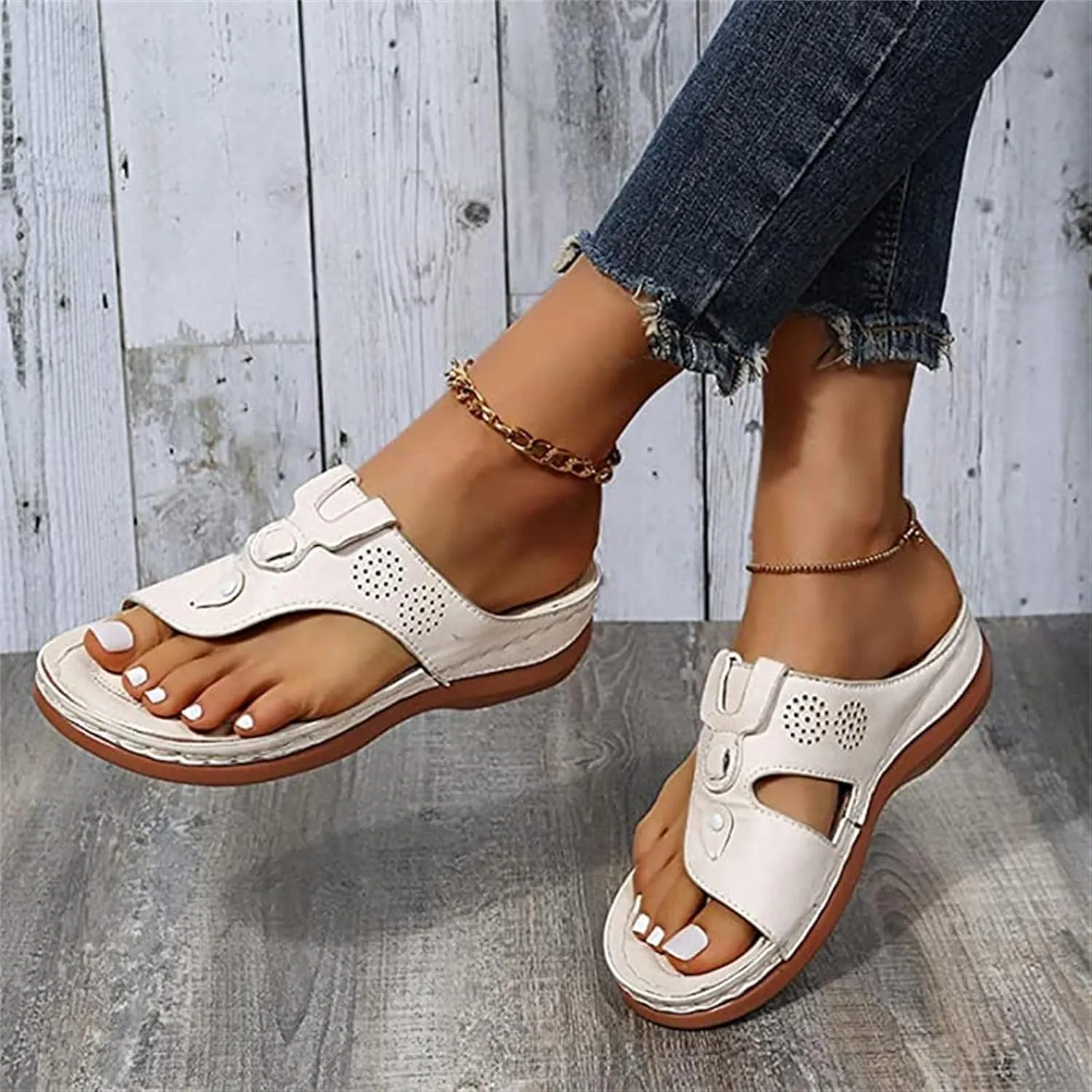Ladmiple Sandals Women Fashion Flat Orthotic Flips Flops Arch Support Orthopedic Slides Plantar Fasciitis Walking Shoes