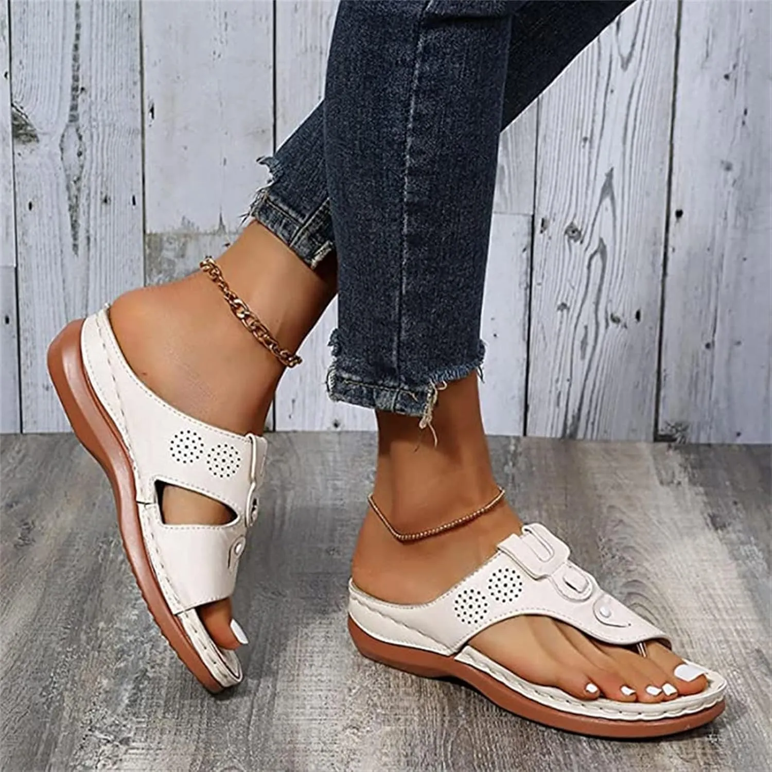 Ladmiple Sandals Women Fashion Flat Orthotic Flips Flops Arch Support Orthopedic Slides Plantar Fasciitis Walking Shoes