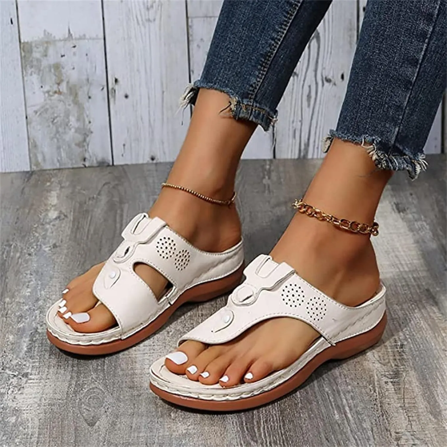 Ladmiple Sandals Women Fashion Flat Orthotic Flips Flops Arch Support Orthopedic Slides Plantar Fasciitis Walking Shoes