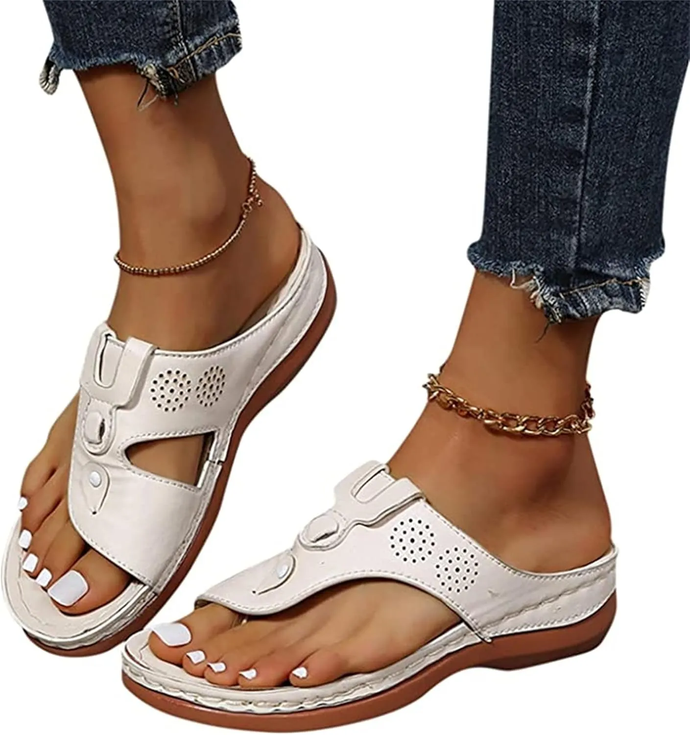 Ladmiple Sandals Women Fashion Flat Orthotic Flips Flops Arch Support Orthopedic Slides Plantar Fasciitis Walking Shoes
