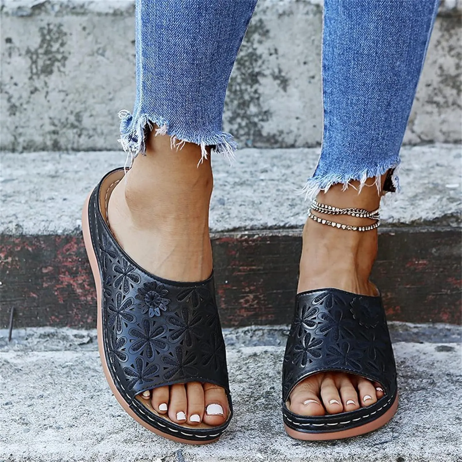 Ladmiple Womens Casual Dressy Fashion 2023 Orthopedic Flip Flops with Arch Support Roman Open Toe Slip On Slipper Shoes