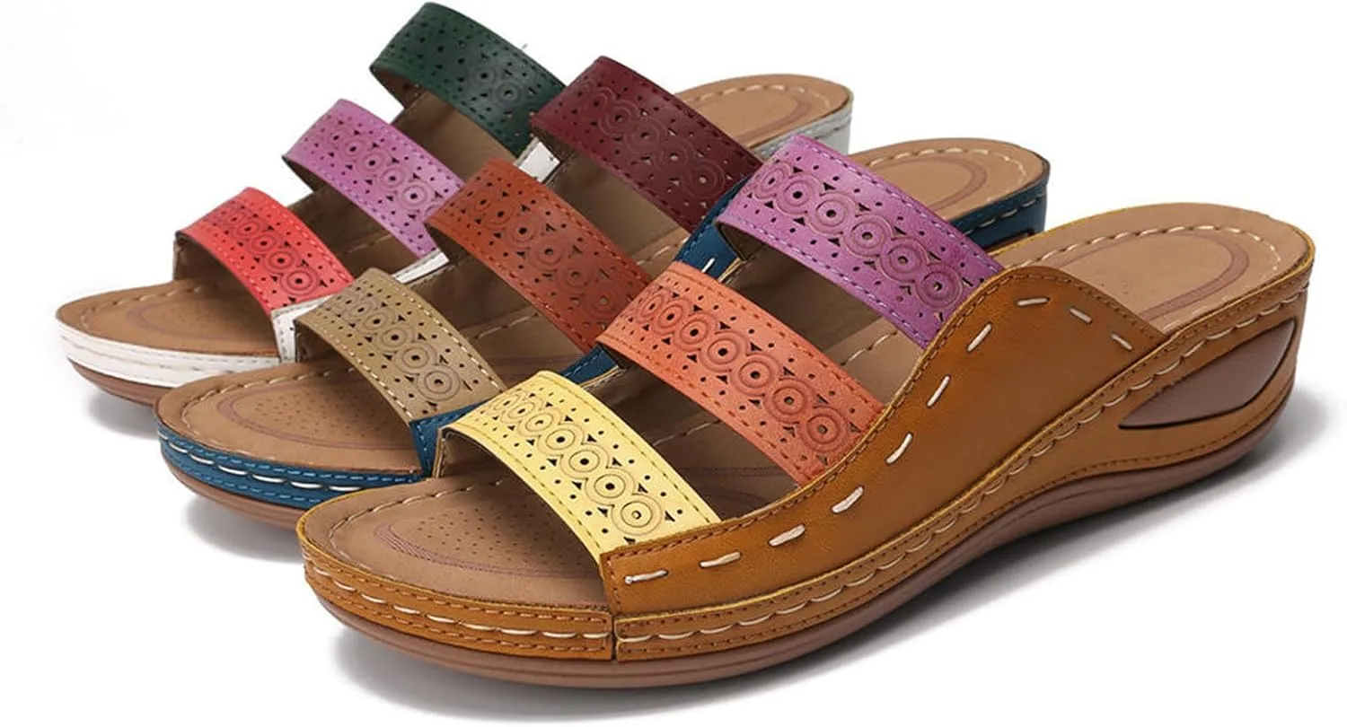 Ladmiple Womens Sandals Comfortable Dressy Wedge Heel Orthopedic Slippers Arch Support Orthotic Flip Flops Summer Slides