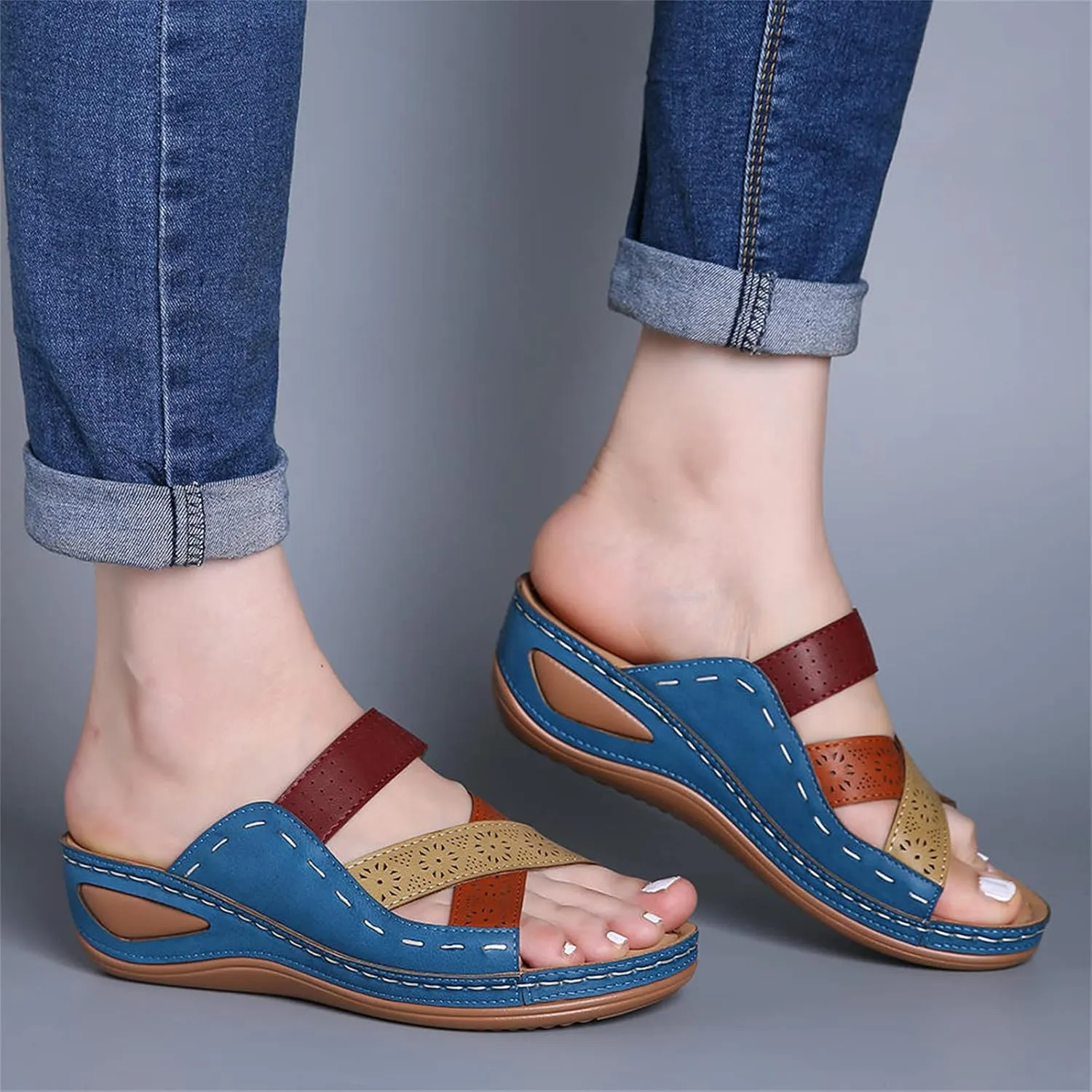 Ladmiple Womens Sandals Comfortable Slides Orthotic Flip Flops Open Toe Arch Support Dressy Summer Orthopedic Slippers