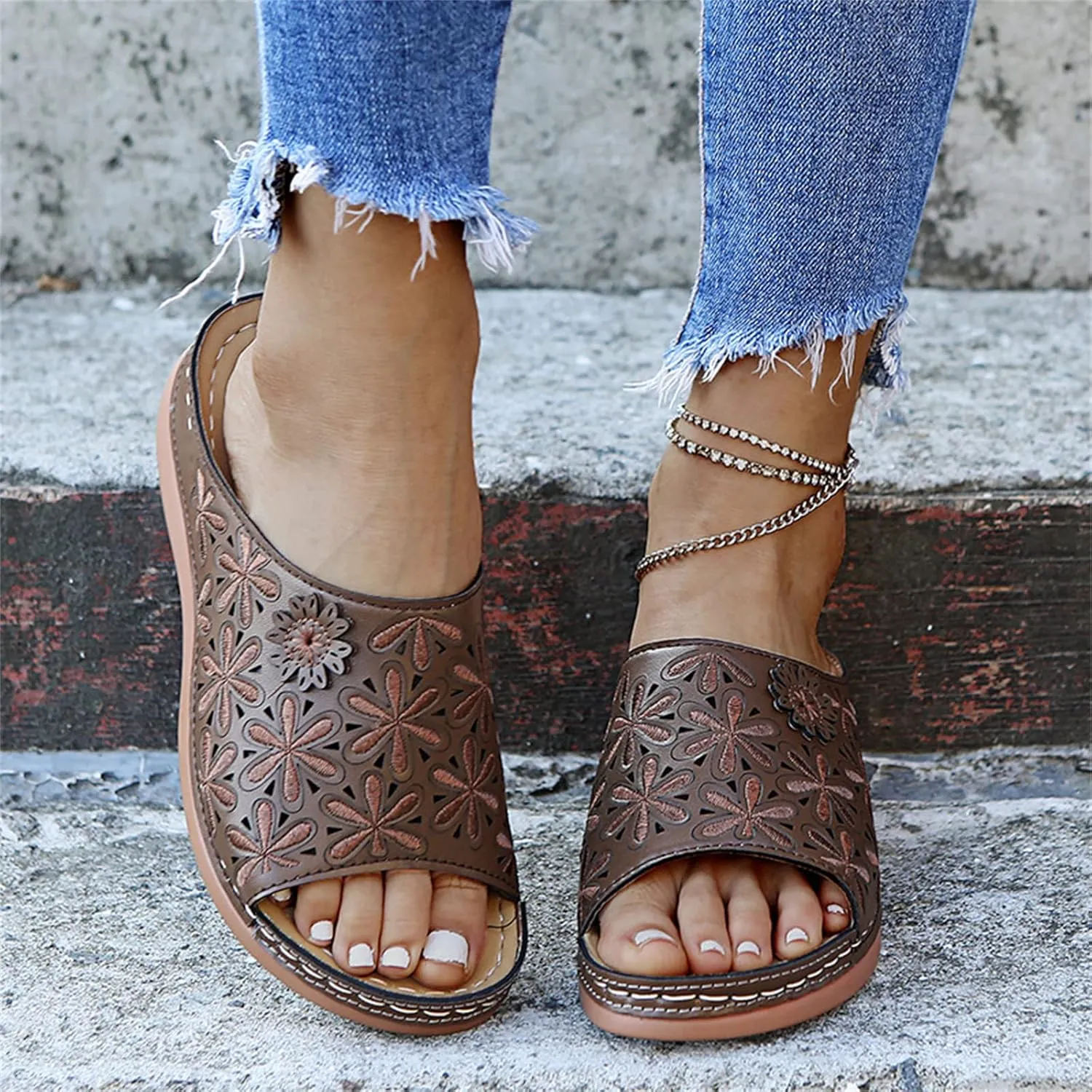 Ladmiple Womens Sandals Dressy 2023 Comfortable Summer Flip Flops Arch Support Beach Roman Open Toe Orthopedic Sandals