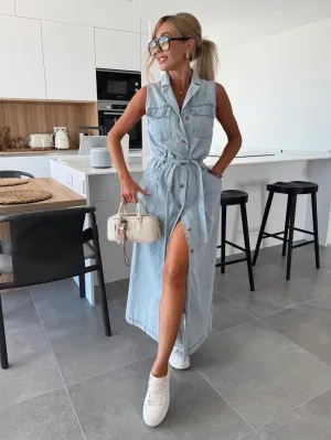 Louisa  Sleeveless Denim Maxi Dress