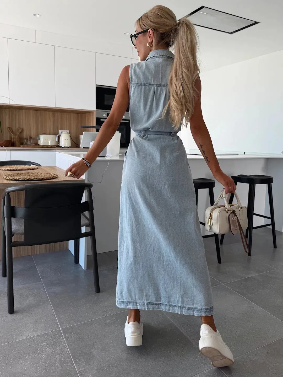 Louisa  Sleeveless Denim Maxi Dress