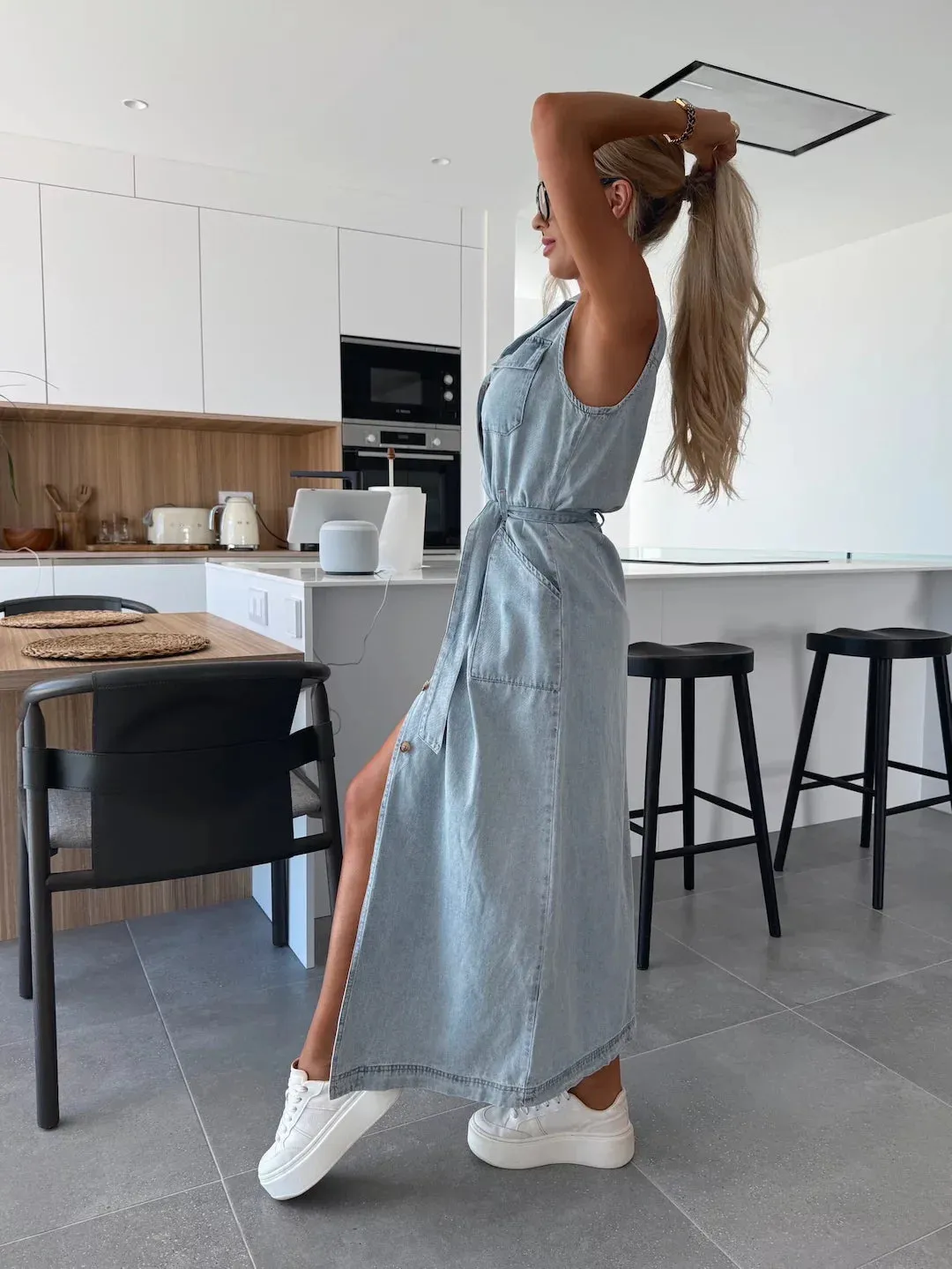 Louisa  Sleeveless Denim Maxi Dress