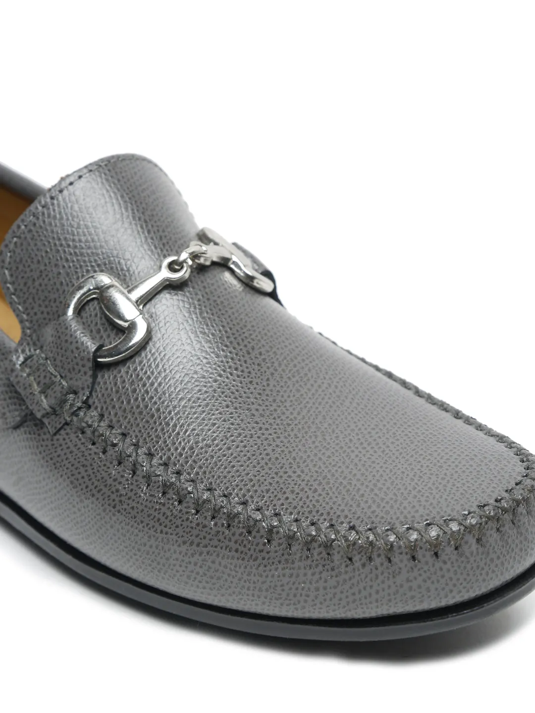 Men Grey Solid Genuine Leather Loafers