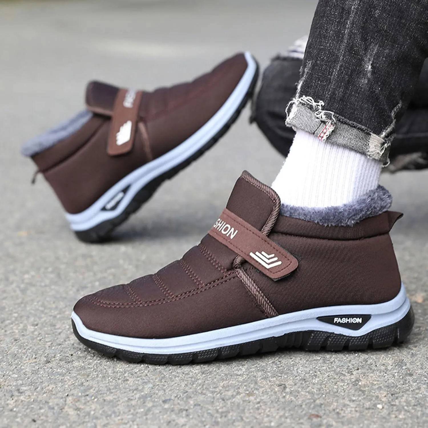 Men Snow Boots Fashion New Pattern Autumn And Winter Thickened Warm Comfortable Casual Slip On Mens Zip up Snow Boots