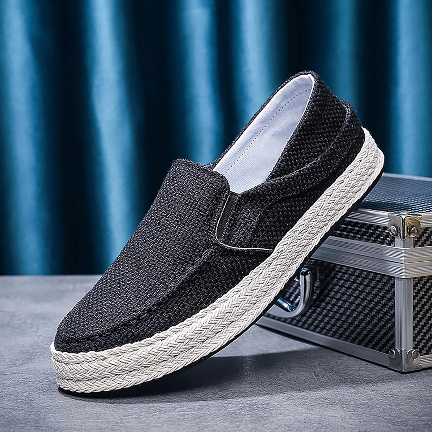 Men's Fashion Canvas Loafer Casual Cloth Shoes Canvas Slip-on Loafers Espadrille Walking Sneakers Moccasins Boat Shoes Lightweight Comfortable Walking Shoes