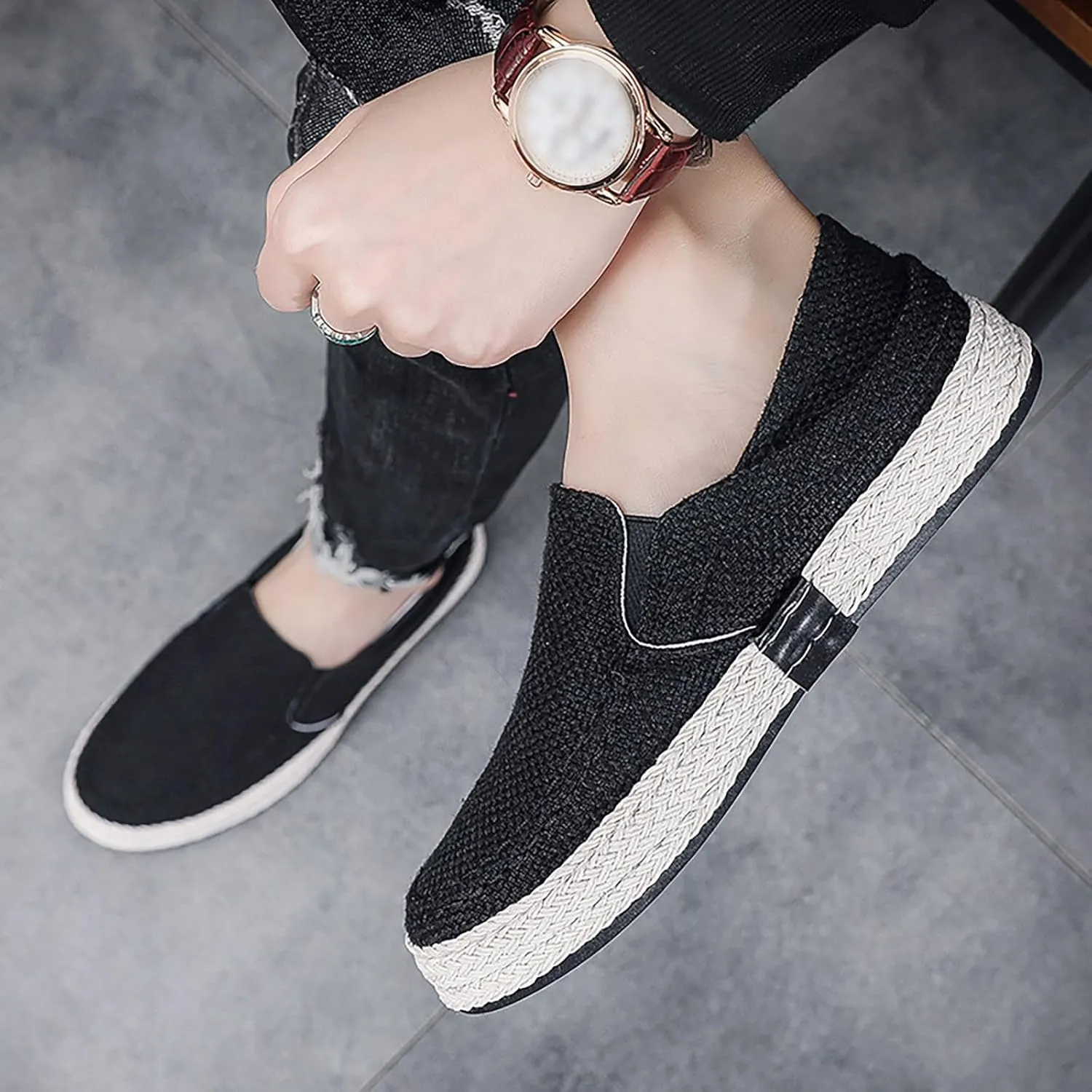 Men's Fashion Canvas Loafer Casual Cloth Shoes Canvas Slip-on Loafers Espadrille Walking Sneakers Moccasins Boat Shoes Lightweight Comfortable Walking Shoes