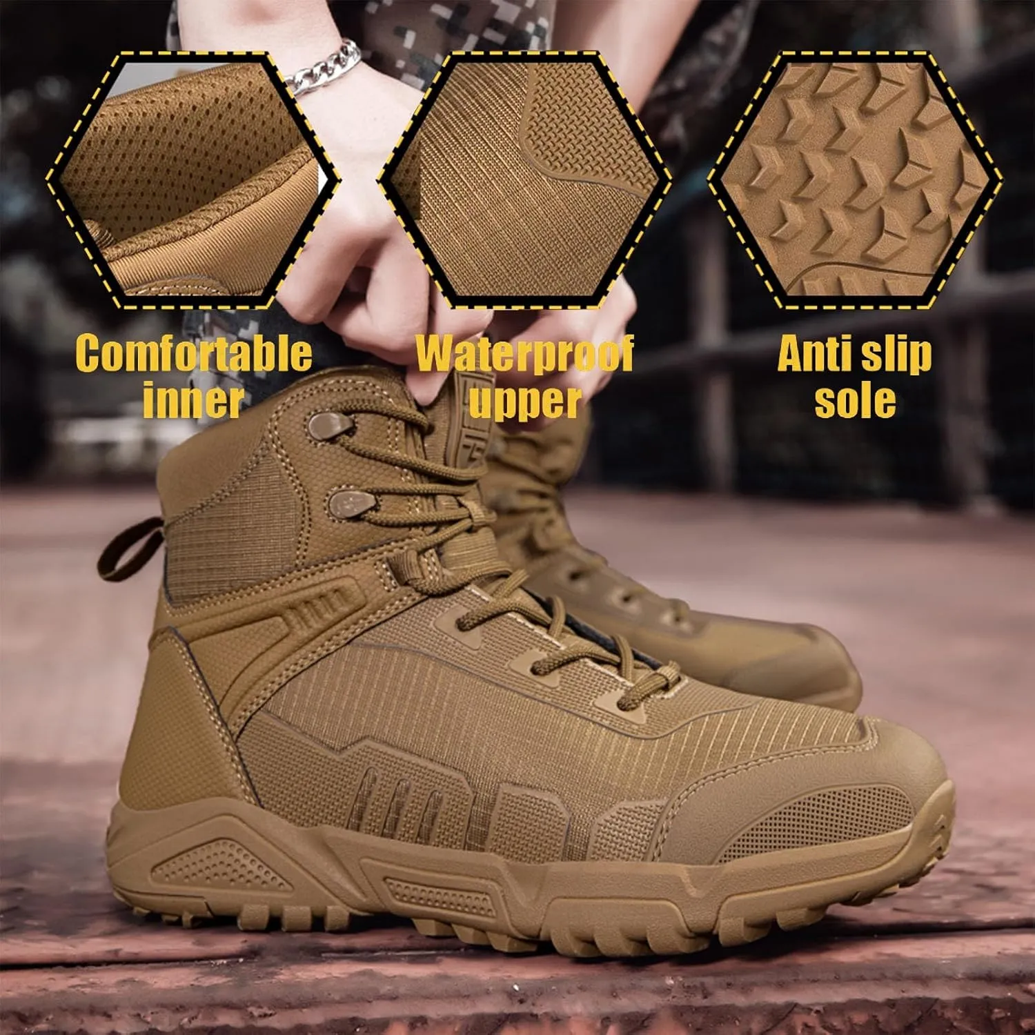 Mens Tactical Combat Boots | Waterproof, Lightweight, Slip-Resistant Hiking Boots for Outdoor, Work, and Military Use