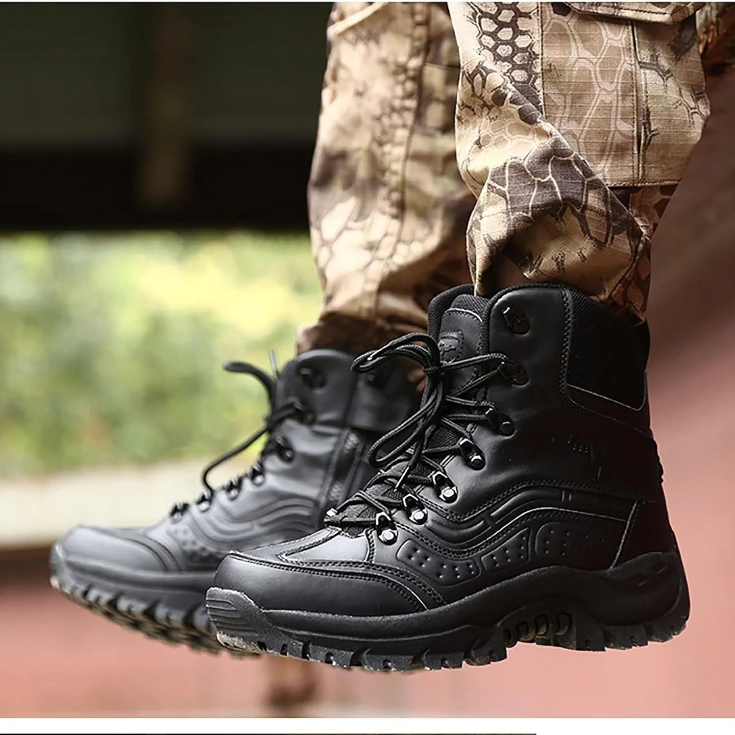 Men's Ultralight Tactical Boots, Comfort Breathable Waterproof Rubber Cushioning Outsole Hiking Shoes, for Outdoor Lace-up Sports Durable Military Boots