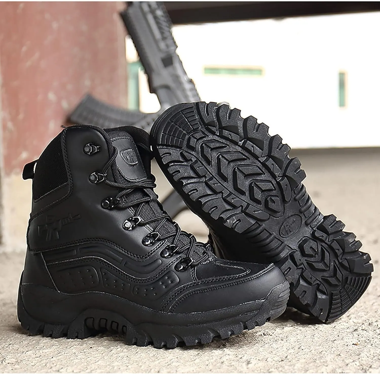 Men's Ultralight Tactical Boots, Comfort Breathable Waterproof Rubber Cushioning Outsole Hiking Shoes, for Outdoor Lace-up Sports Durable Military Boots