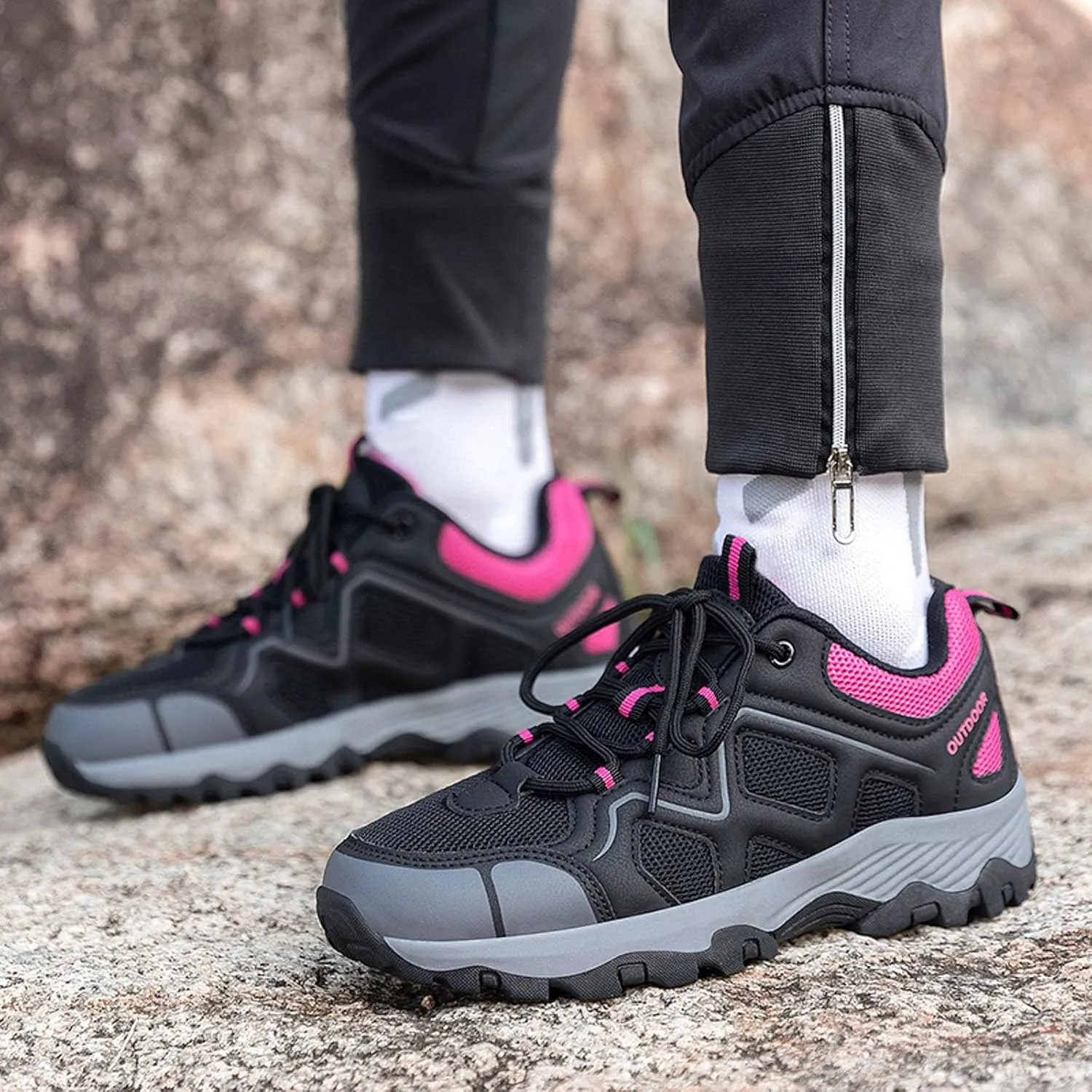 Men's Waterproof Hiking Shoes Lightweight Comfortable Non Slip Leather Walking Shoes for Outdoor Trekking Climbing Camping Mountaineering and Men Daily Work Sneakers