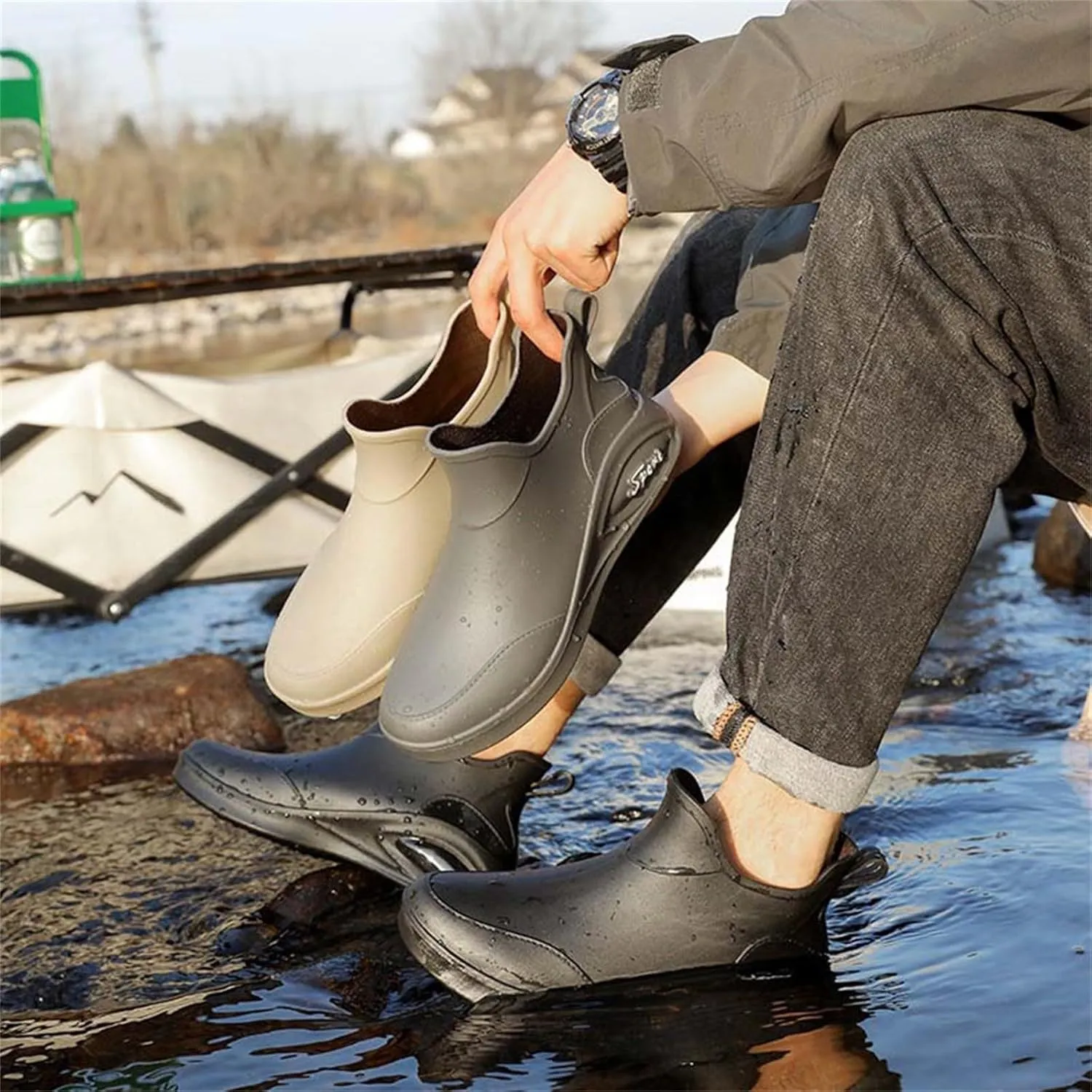 Men's Waterproof Rain Short Boots Garden Boots Ankle Rain Boots Garden Shoes Rain Outdoor Boots Fishing Shoes