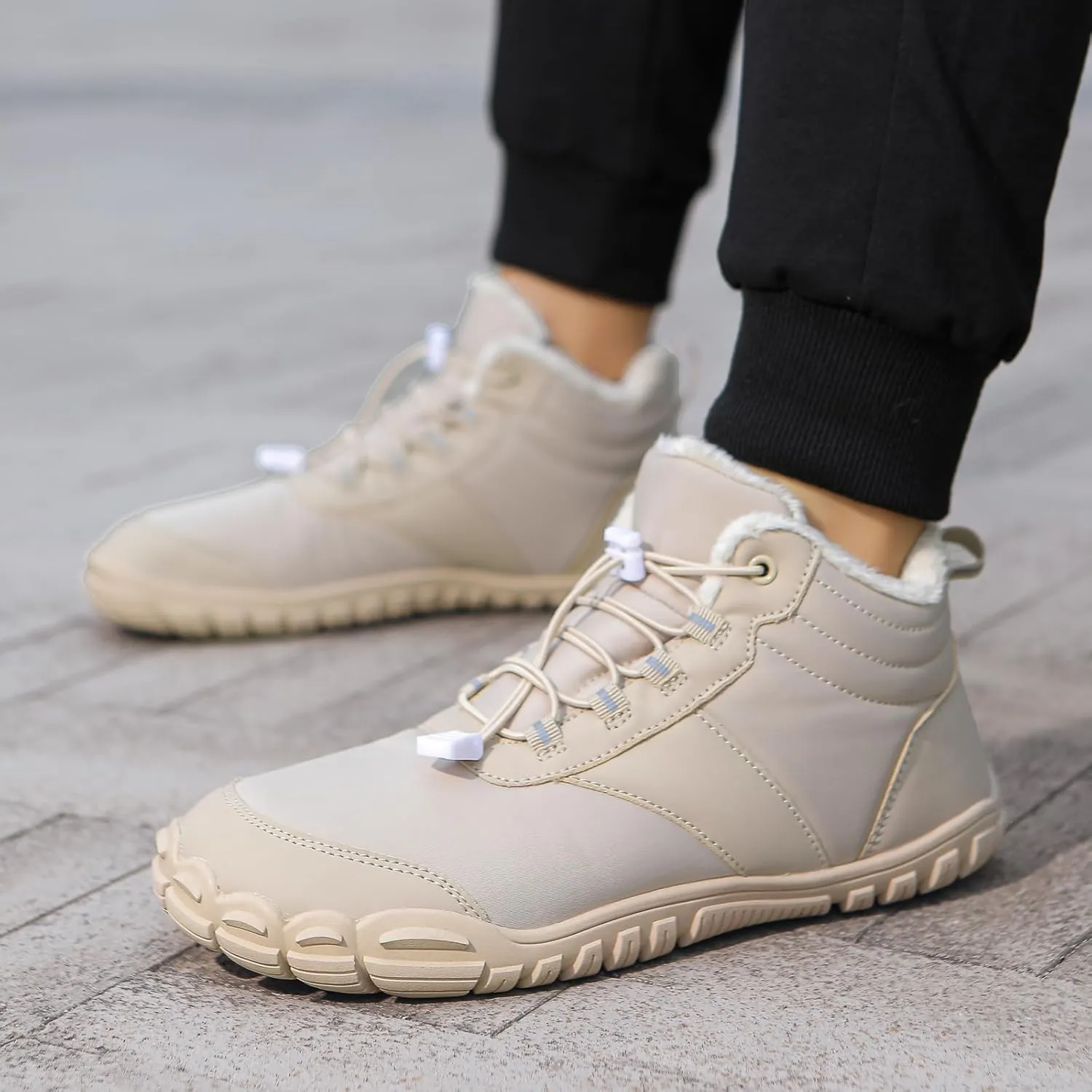 Mens Womens Winter Snow Boots Faux Sherpa Lined Waterproof Snow Sneakers Slip On Barefoot Wide Toe Box Ankle Boots