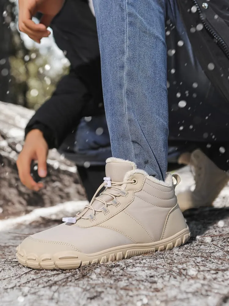 Mens Womens Winter Snow Boots Faux Sherpa Lined Waterproof Snow Sneakers Slip On Barefoot Wide Toe Box Ankle Boots