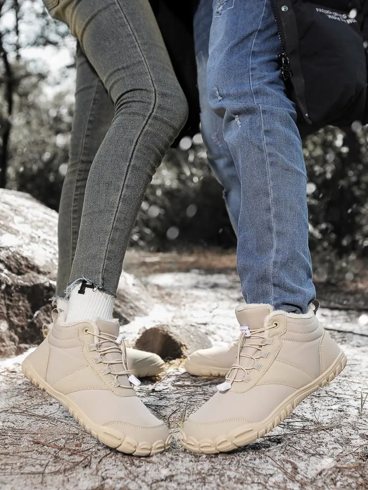 Mens Womens Winter Snow Boots Faux Sherpa Lined Waterproof Snow Sneakers Slip On Barefoot Wide Toe Box Ankle Boots