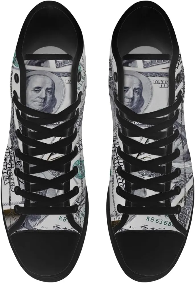 Money Shoes for Men Women Dollar High Top Canvas Sneakers Lace Up Casual Walking Shoes Gifts for Boyfriend Girlfriend