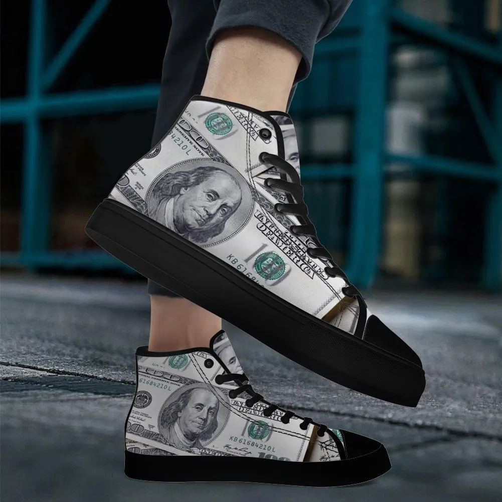 Money Shoes for Men Women Dollar High Top Canvas Sneakers Lace Up Casual Walking Shoes Gifts for Boyfriend Girlfriend