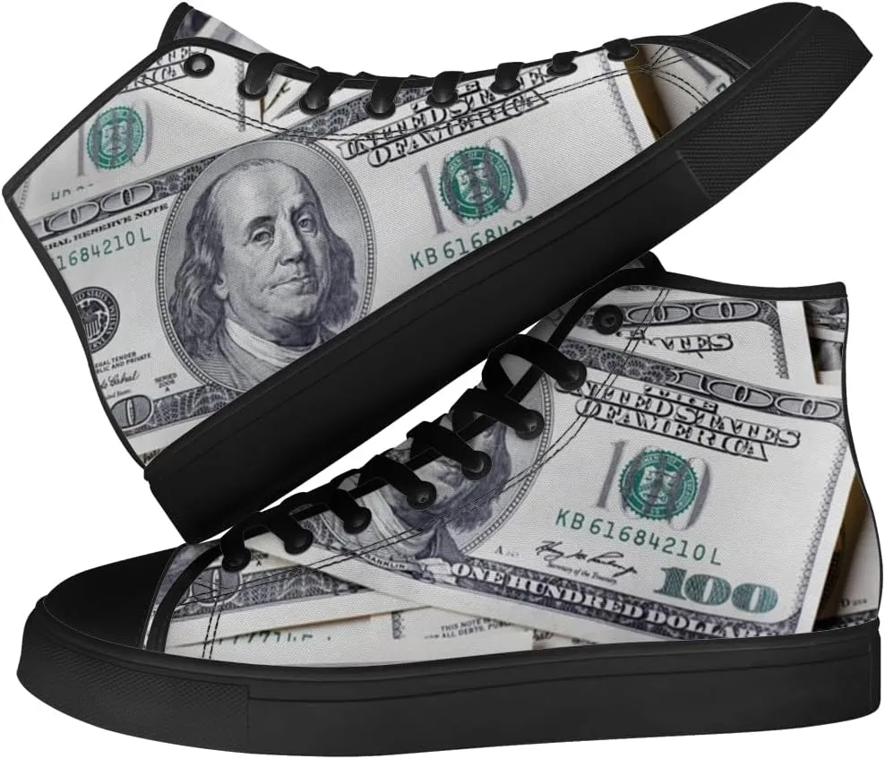 Money Shoes for Men Women Dollar High Top Canvas Sneakers Lace Up Casual Walking Shoes Gifts for Boyfriend Girlfriend